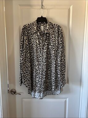 Maeve Leopard Print Button-Up Blouse - Black & Cream